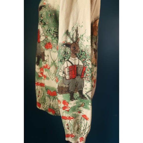 Womens Crewneck Cream Cozy Sweater Whimsical Folk Woodland Deer Cottagecore M - Picture 10 of 13